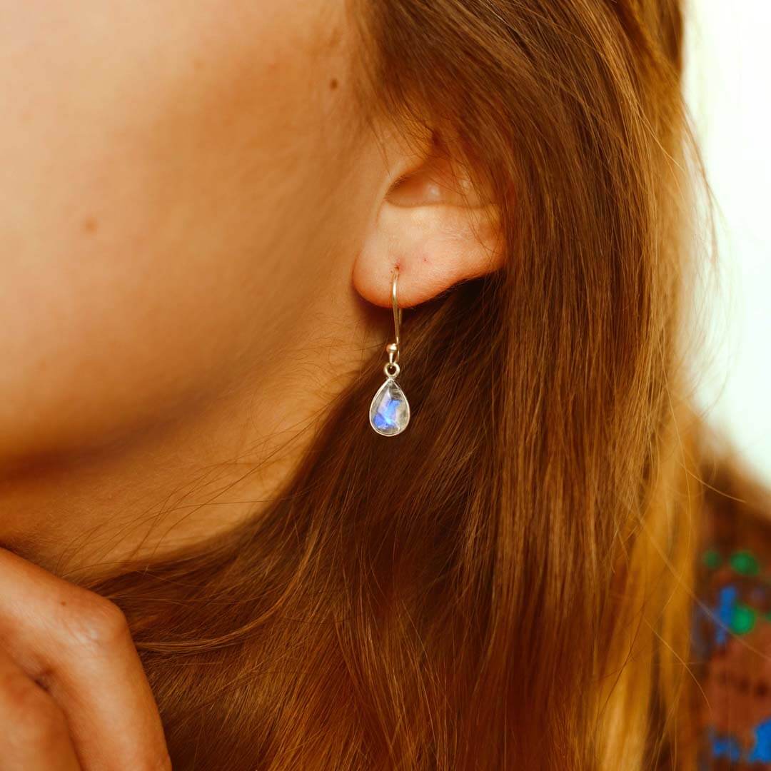 Moonstone Teardrop Earrings Sterling Silver