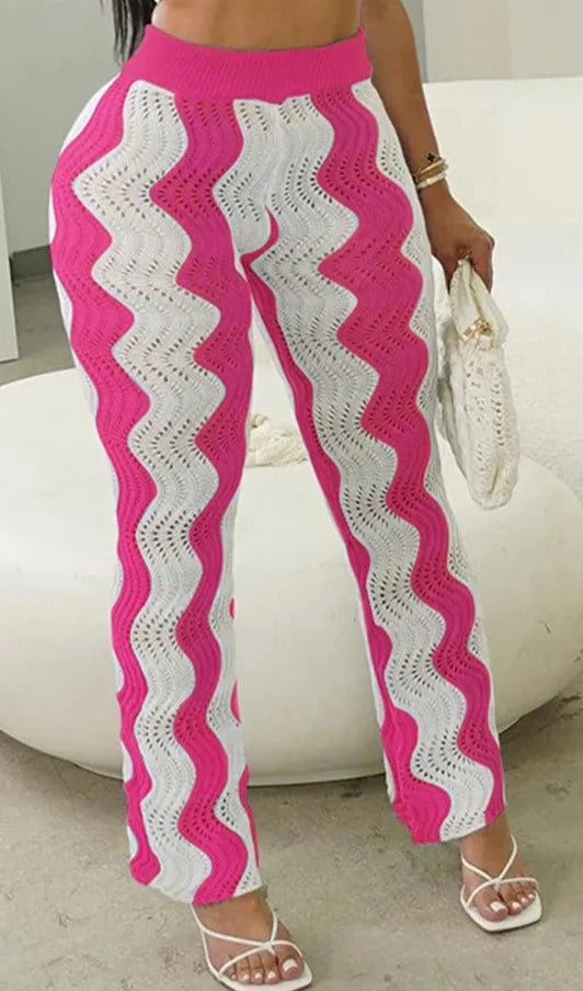 Knitted Wavy Striped Straight Pants