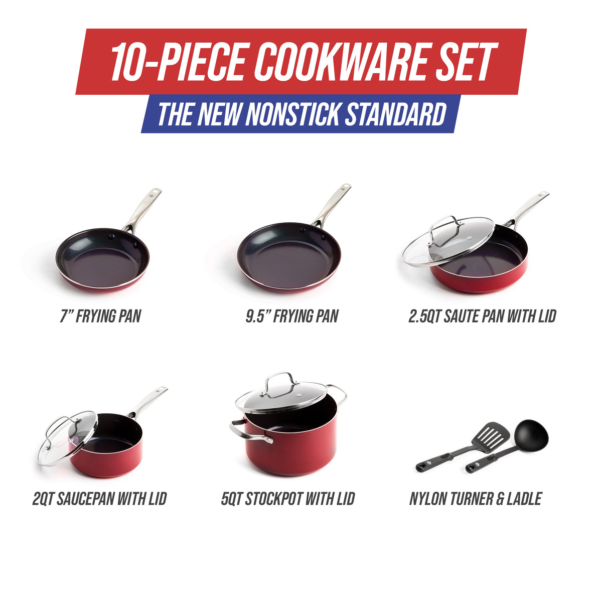 Blue Diamond Red 10-Piece Cookware Set