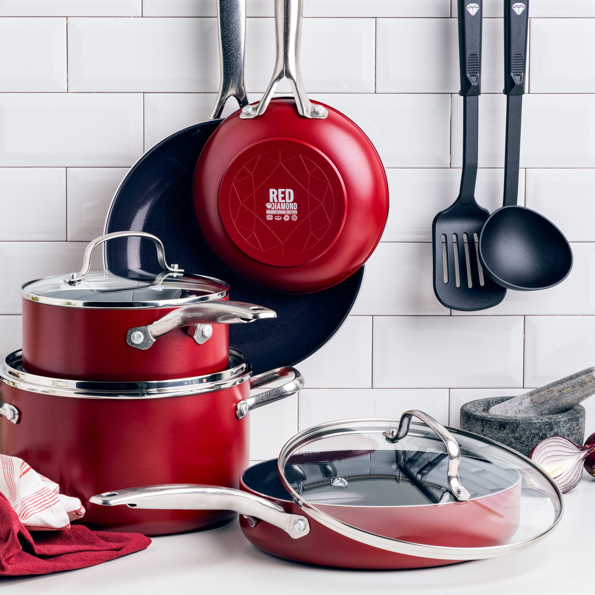 Blue Diamond Red 10-Piece Cookware Set