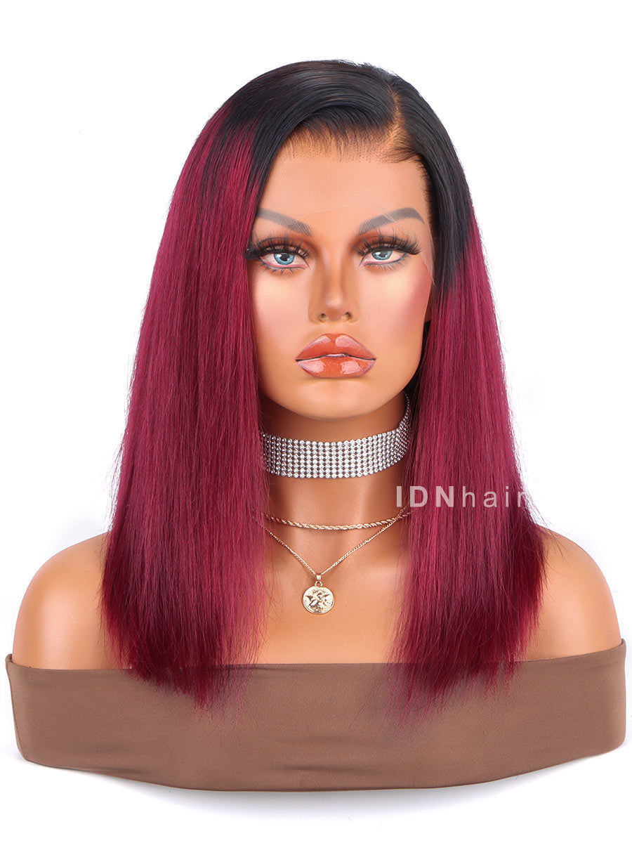 Maria Red 99j Burgundy Color Bob Straight Glueless HD Lace Wig