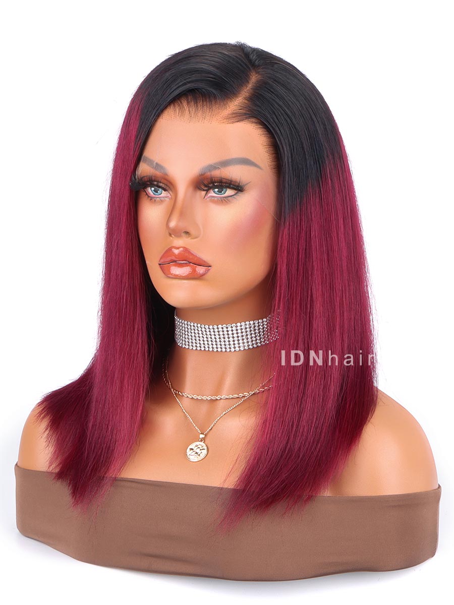 Maria Red 99j Burgundy Color Bob Straight Glueless HD Lace Wig