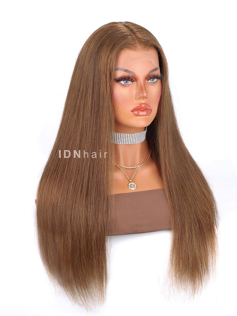 Sale No. 50 Honey Brown Long Silky Straight Glueless 13x4 Frontal Lace Wig