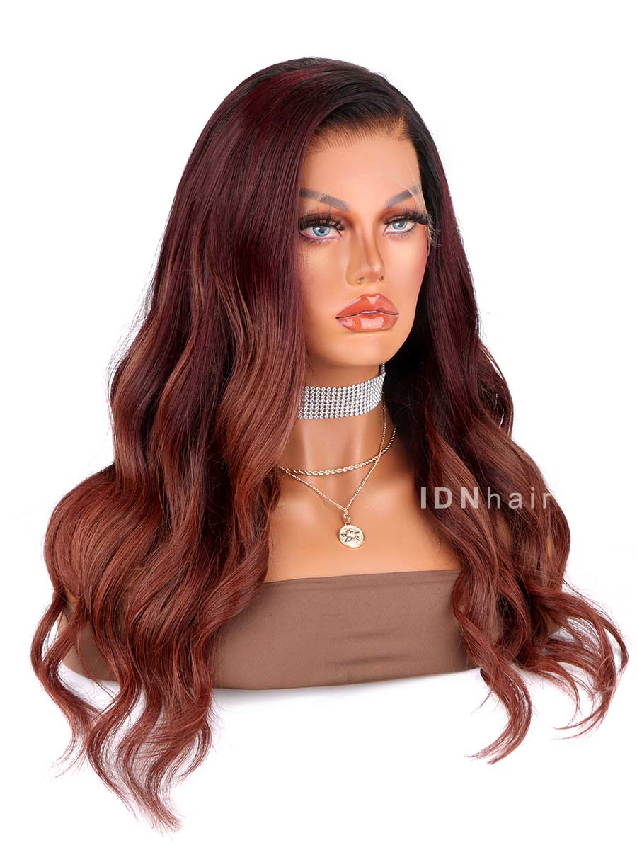 Yemma Ombre Auburn Wavy Scalp Knots 13x4 Frontal HD Lace Wig