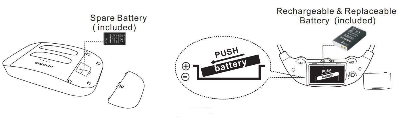SIMOLIO wireless headphones with spare battery