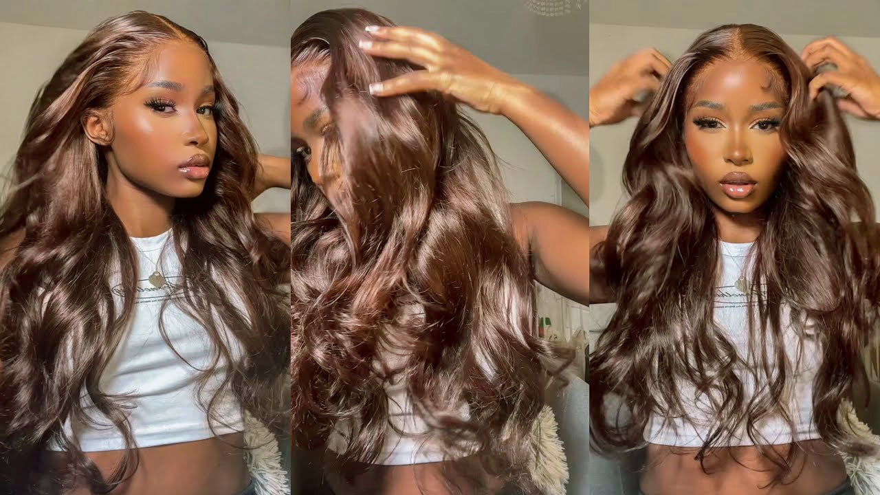 Chocolate Brown Body Wave Human Hair Wig 13x4 Lace Front Wig Pre-plucked For Women