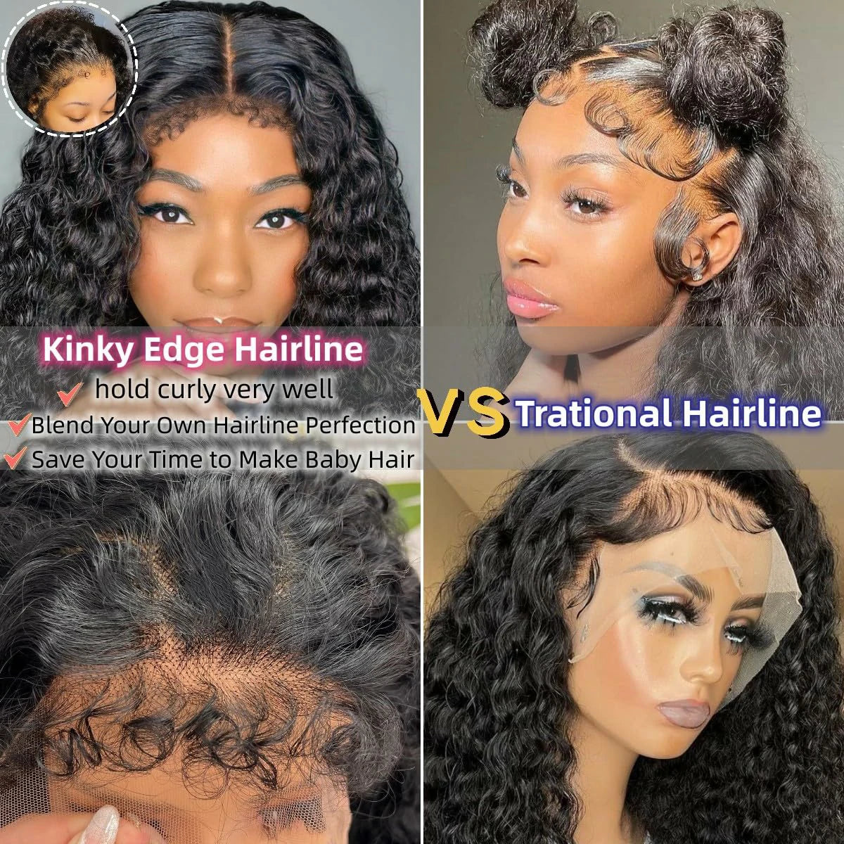 Wesface 4C Edges Kinky Curly Baby Hair Hd Lace Deep Wave Human Hair Wig