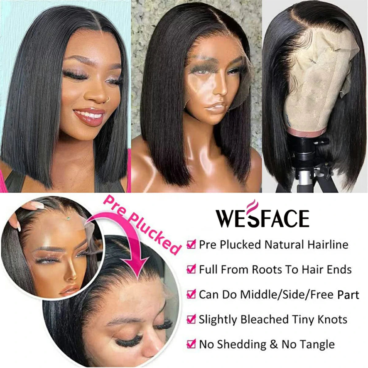 Promoção relâmpago Wesface Straight 13x4 Lace Front Bob Wig Peruca de cabelo humano