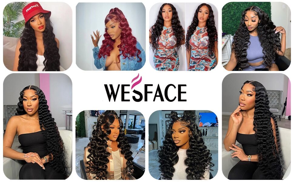 Wesface Loose Deep Wave 5x5 Lace Closure Wig Natural Black Human Hair Wig