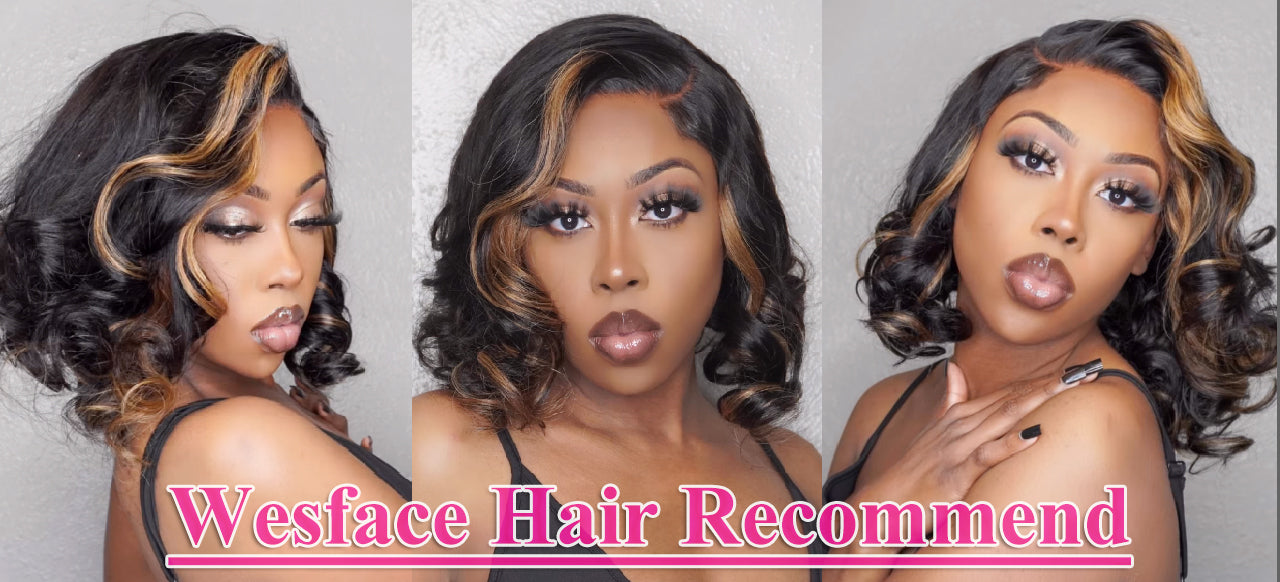 Wesface Side Part P1B/27 Loose Wave Bob Stragiht Pre-Cut Lace Glueless Wig Human Hair Wig For Women 180% Density