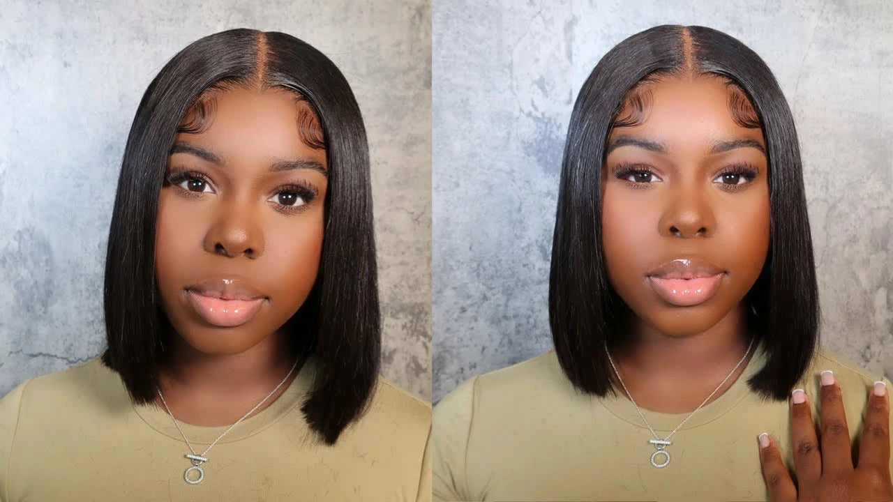 Wesface Short Bob Straight Wear Go 4x4 Pre-Cut Airy Cap Wig Lace Closure Glueless Human Hair Wig 180% Density