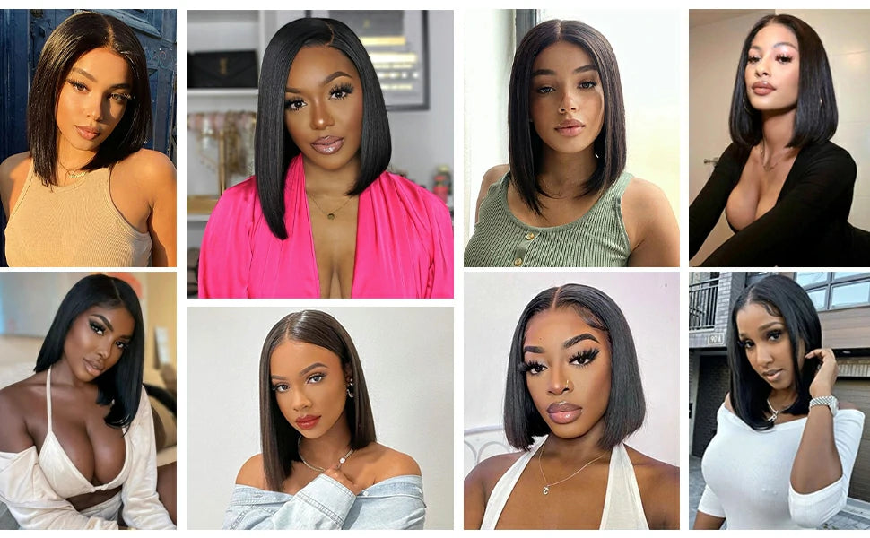 Wesface Short Bob Straight Wear Go 4x4 Pre-Cut Airy Cap Wig Lace Closure Glueless Human Hair Wig 180% Density