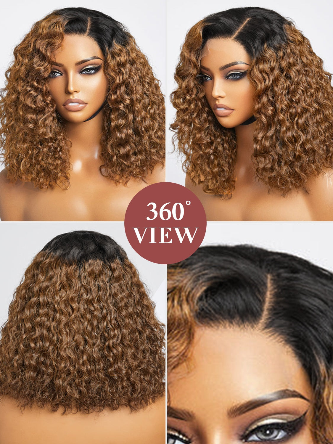 Wesface 1B/33 Ombre Black with Brown Color Lace Human Hair Wigs 13x4 HD Lace Front Wig Curly Wigs