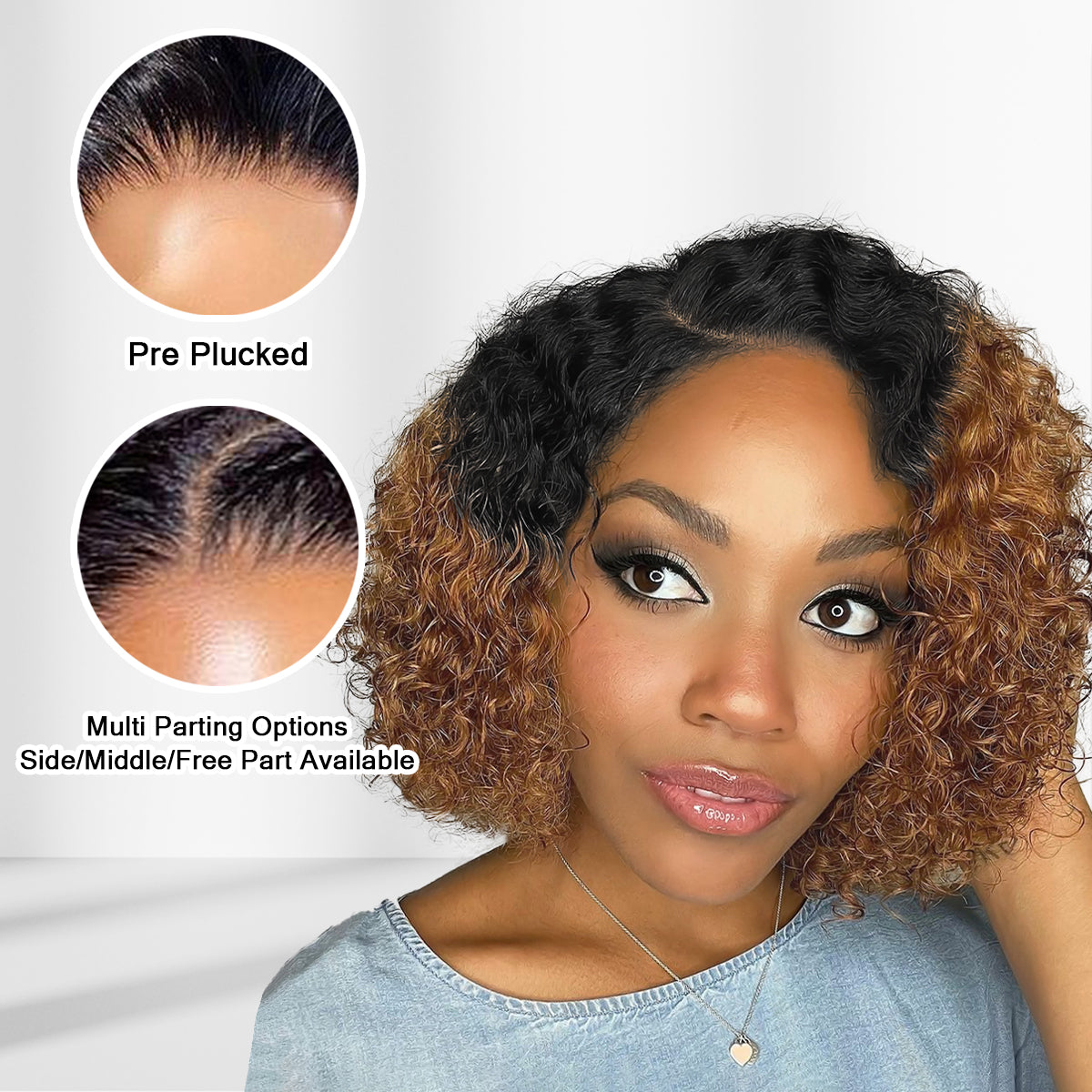 Wesface 1B/33 Ombre Black with Brown Color Lace Human Hair Wigs 13x4 HD Lace Front Wig Curly Wigs