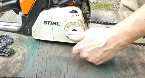 how to change a chainsaw chain on a Stihl MS 180 Chainsaw