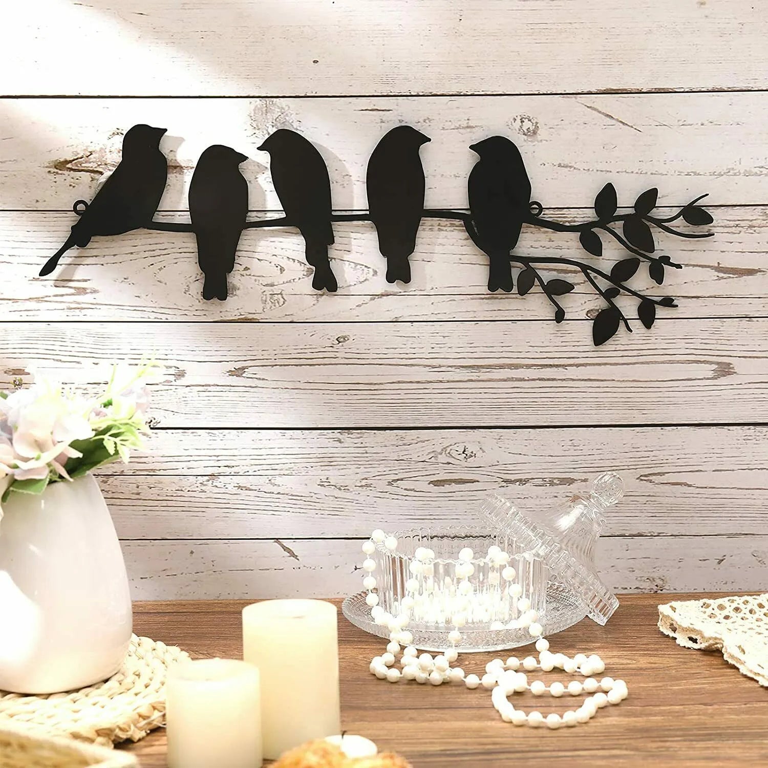 Metal Bird Wall Art 5 Birds On The Branch Wall Sticker or Leaves With Birds Sculpture Animal Type Retro Metal Plate