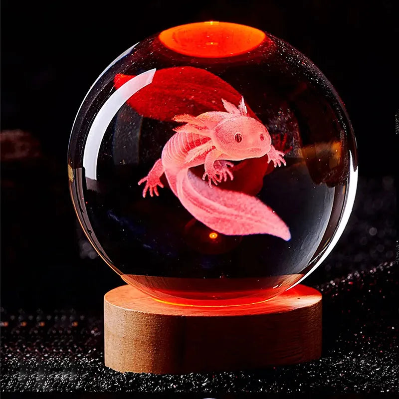 3D Axolotl laser engraved Crystal Ball coloured night light,girlfriend classmate wife children birthday gift home decoration