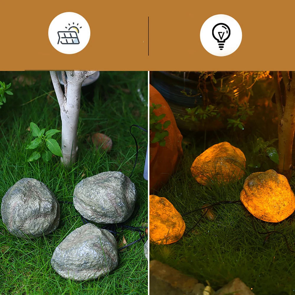 4-in-1 Lawn Lamp Stone Imitation Solar Led Light Outdoor Waterproof Landscape for Garden and Vegetable Patch Country House Decor
