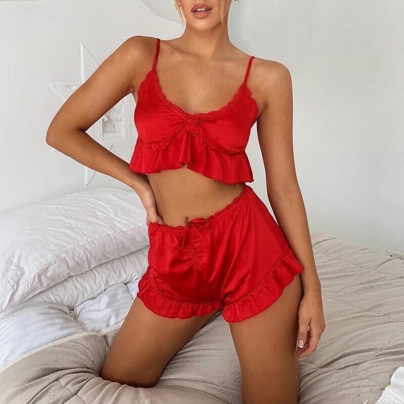 Red Satin Pajama Set