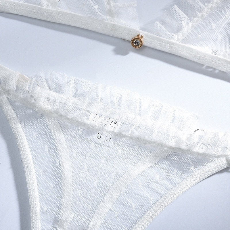 Simple White Triangle Bralette & Thong Set