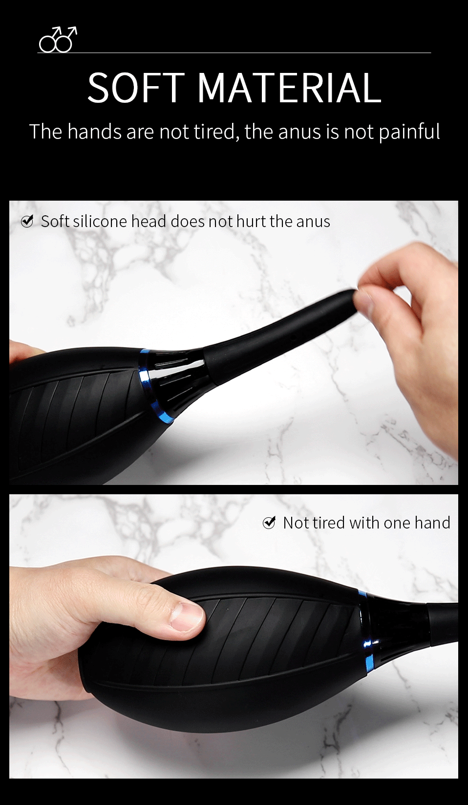 Black silicone anal douche for men and women. 8.7*1.7cm easy to insert without pain. Safe and comfortable anus-cleaning joy.
