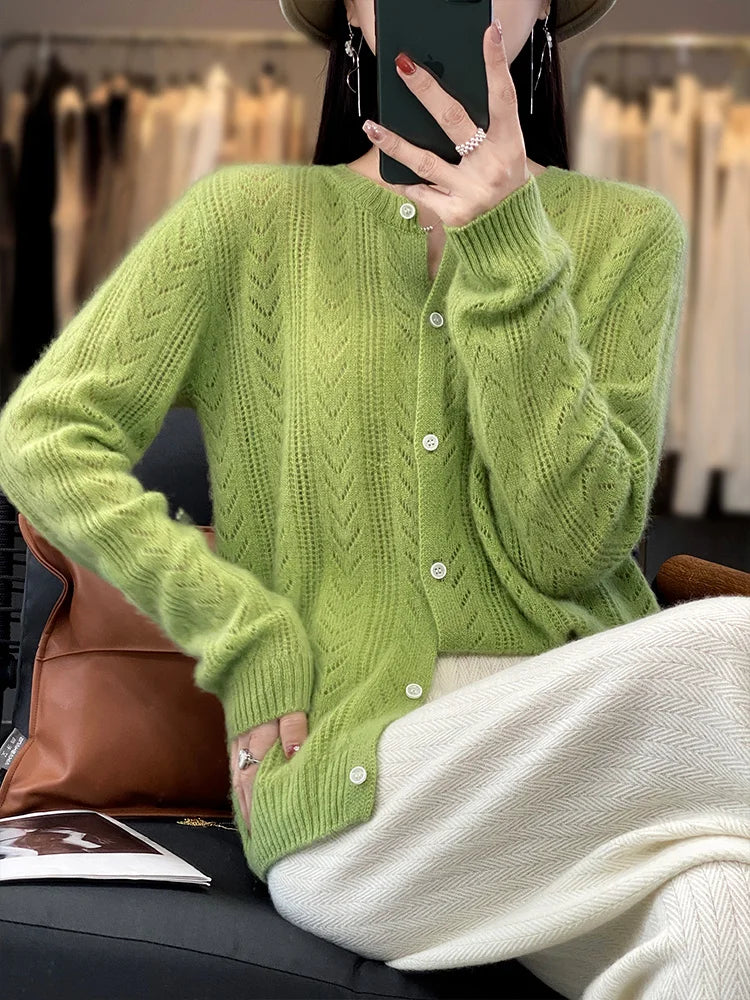 Wool Cardigan Womens Clothing O-neck Sweater Mujer Long Sleeve Tops Knitwears Korean Fashion Style Outerwears Crochet