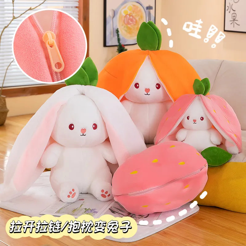 35-75cm Transformed Strawberry Rabbit Doll Plush Toy Little White Rabbit Doll Carrot Rabbit