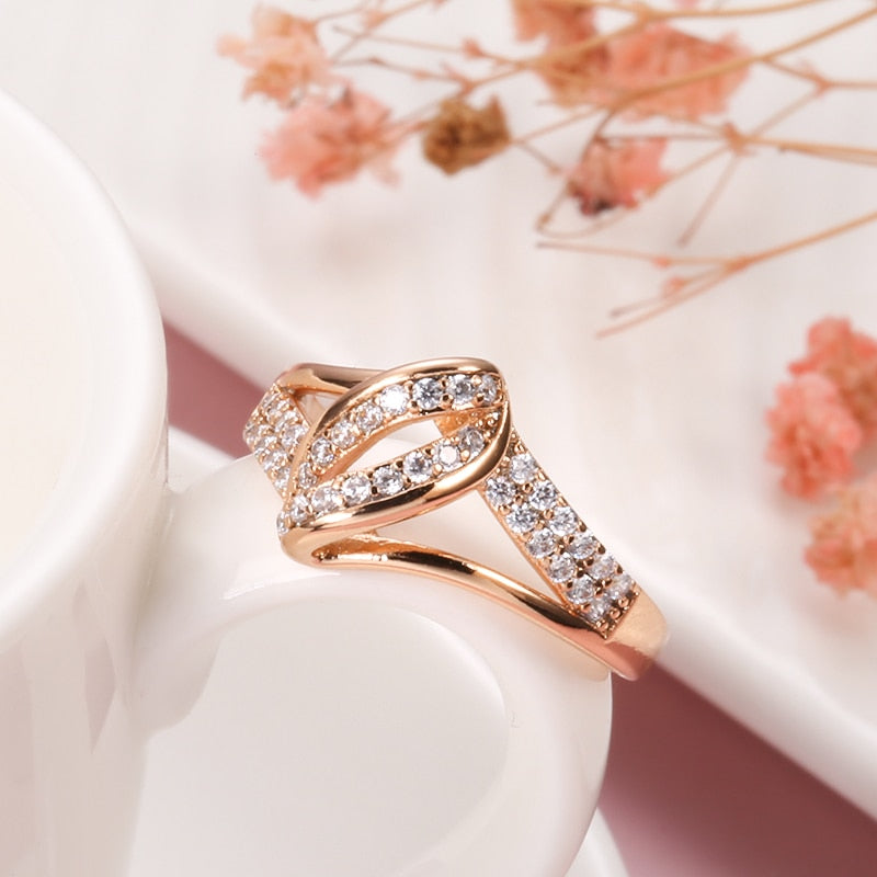 Zircon Bride 585 Rose Gold Fashion Cross Crystal Rings Beach Vintage Jewelry