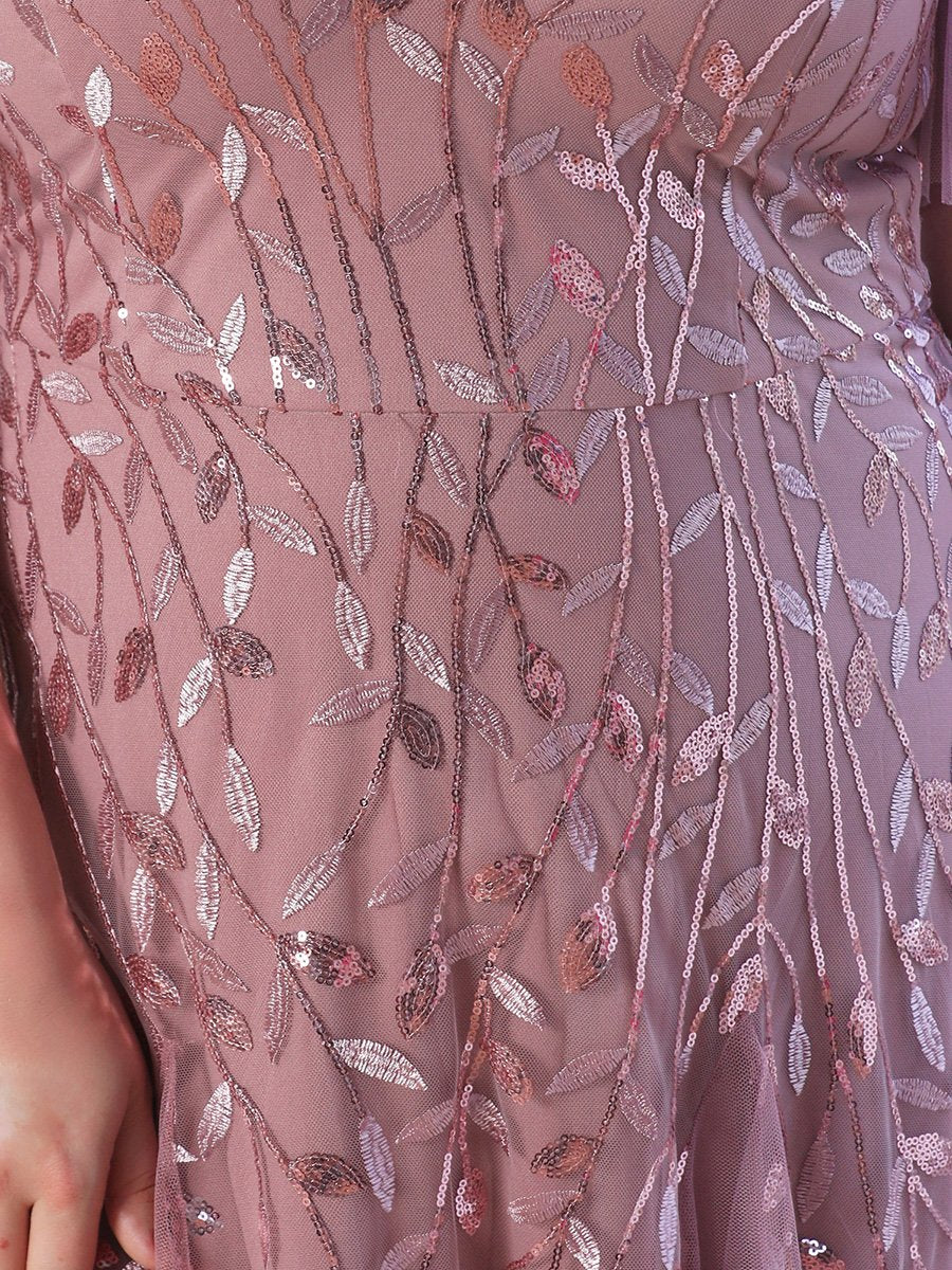 Plus Size Prom Dresses Romantic Shimmery V-Neck Ruffle Sleeves