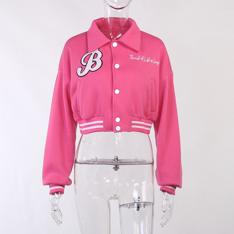 Varsity Baseball Cropped Jacket Embroidery Letter Coats Crop Women Fall Winter Jackets