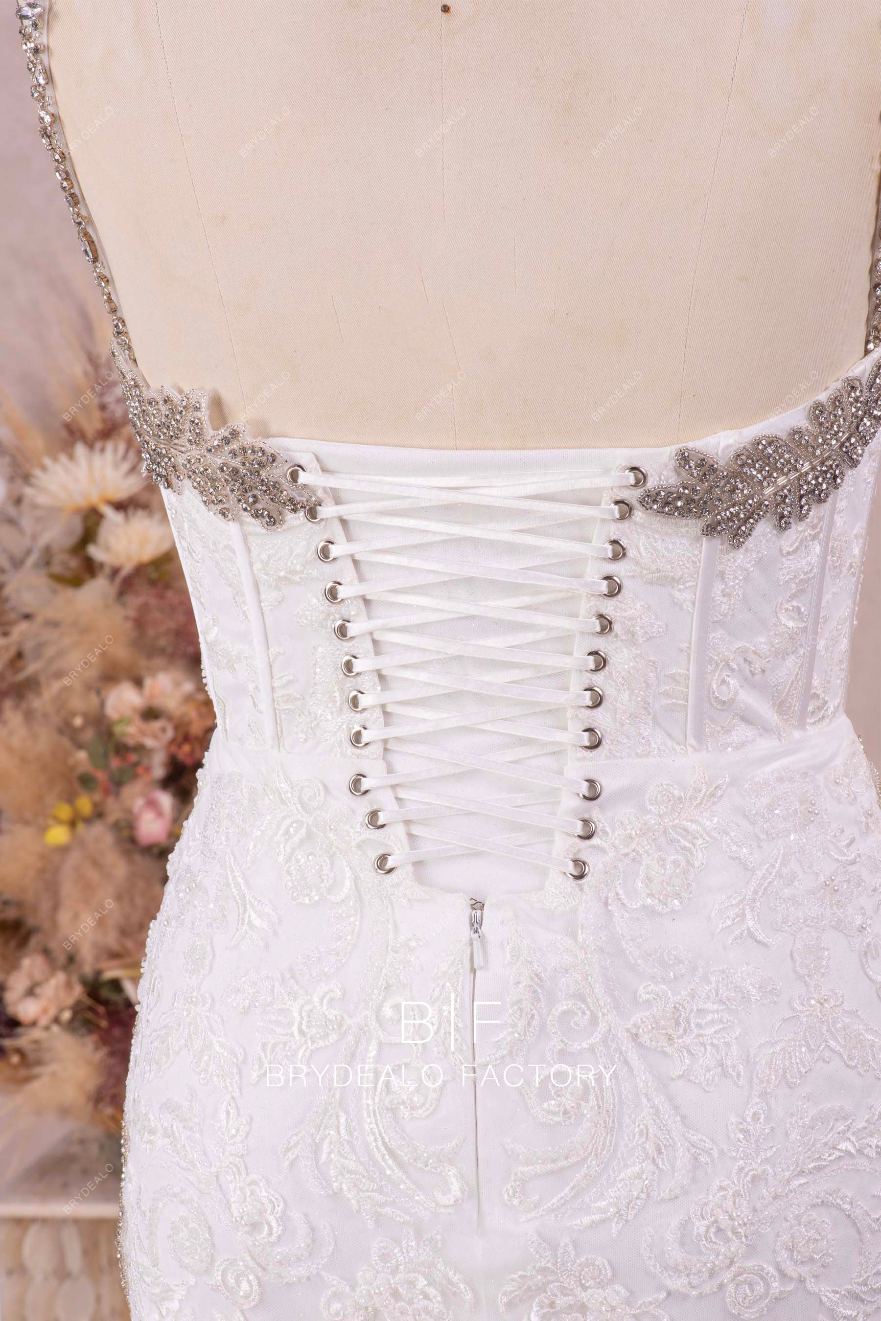 Designer Lace Sleeveless Corset Sparkly Trumpet Wedding Gown