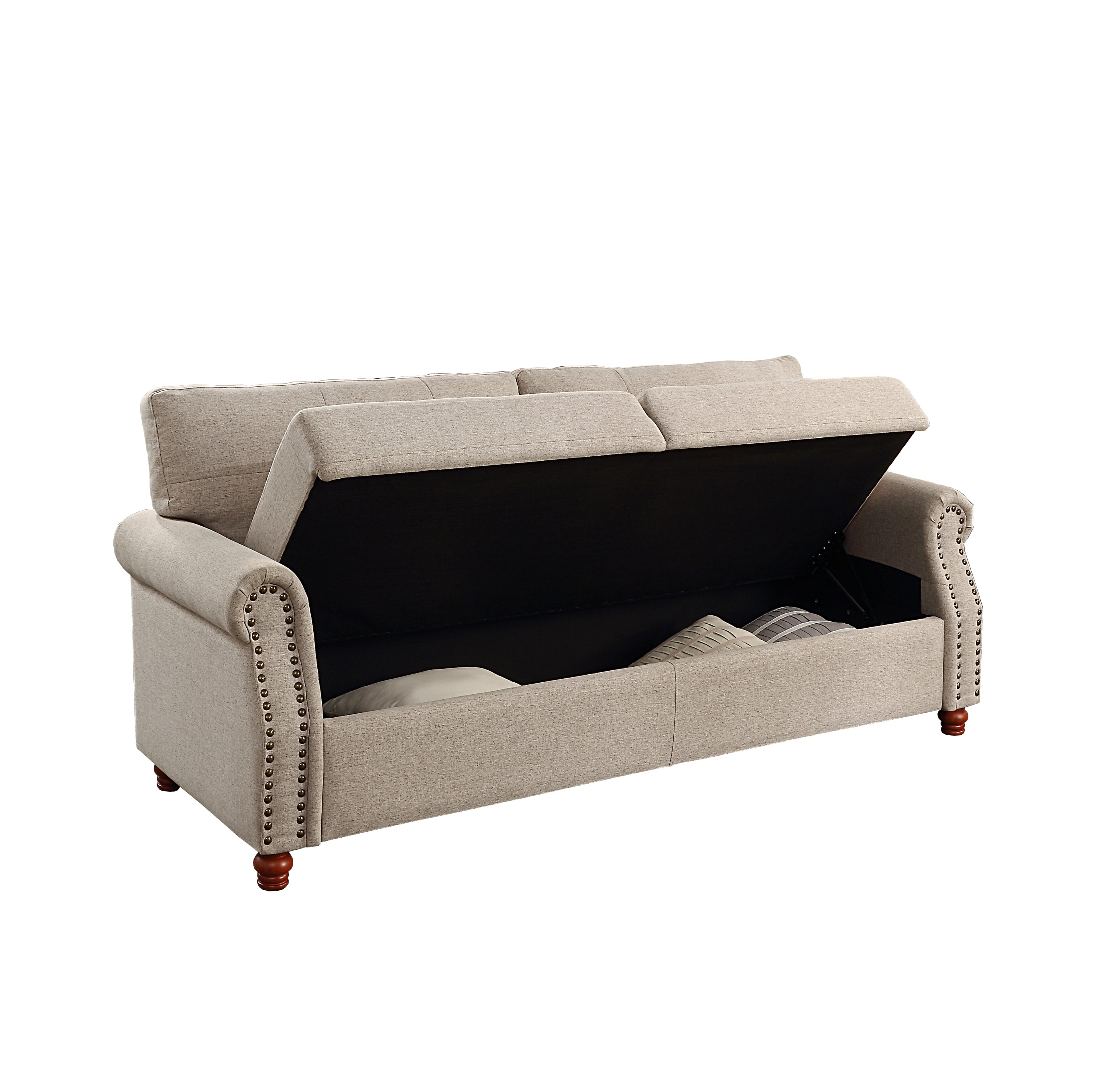 Linen Fabric Upholstery with Storage Sofa withTufted Cushions