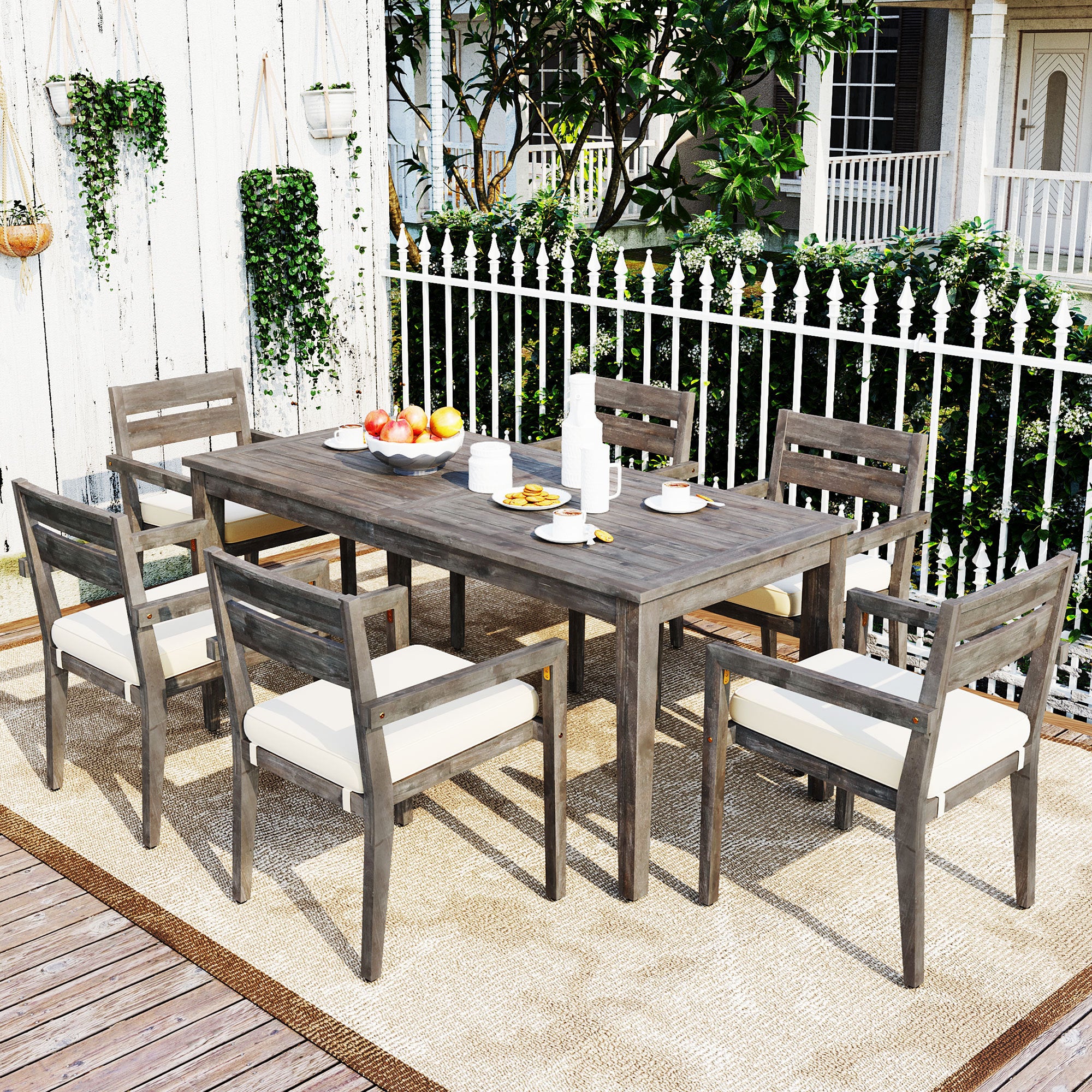 Acacia Wood Outdoor Dining Table And Chairs Suitable For Patio