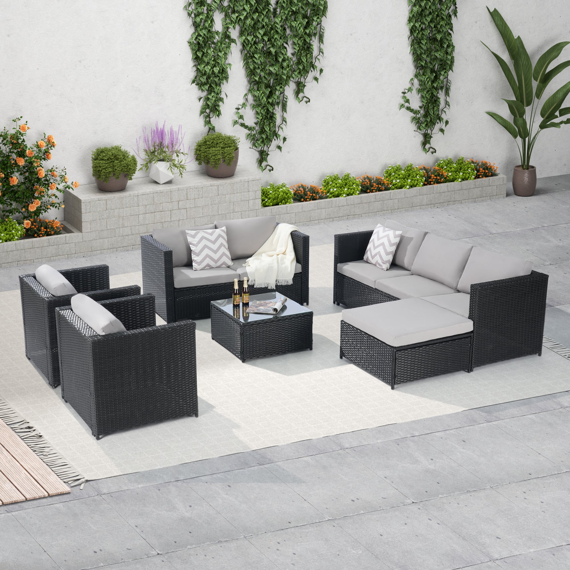 Outdoor Garden Rattan Table And Table Furniture Set 6 Piece