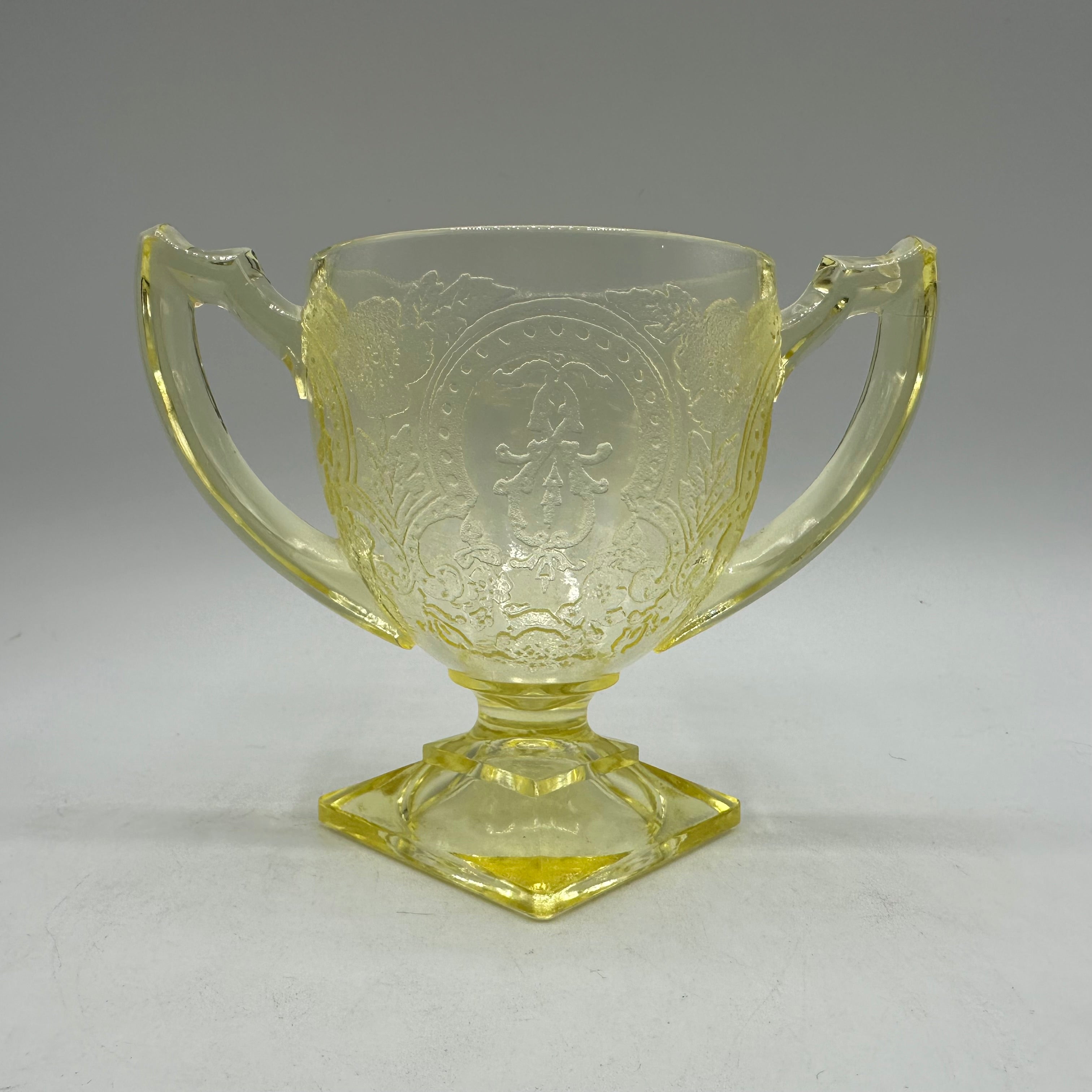 Indiana Glass Yellow Footed Sugar Bowl, Horseshoe Pattern