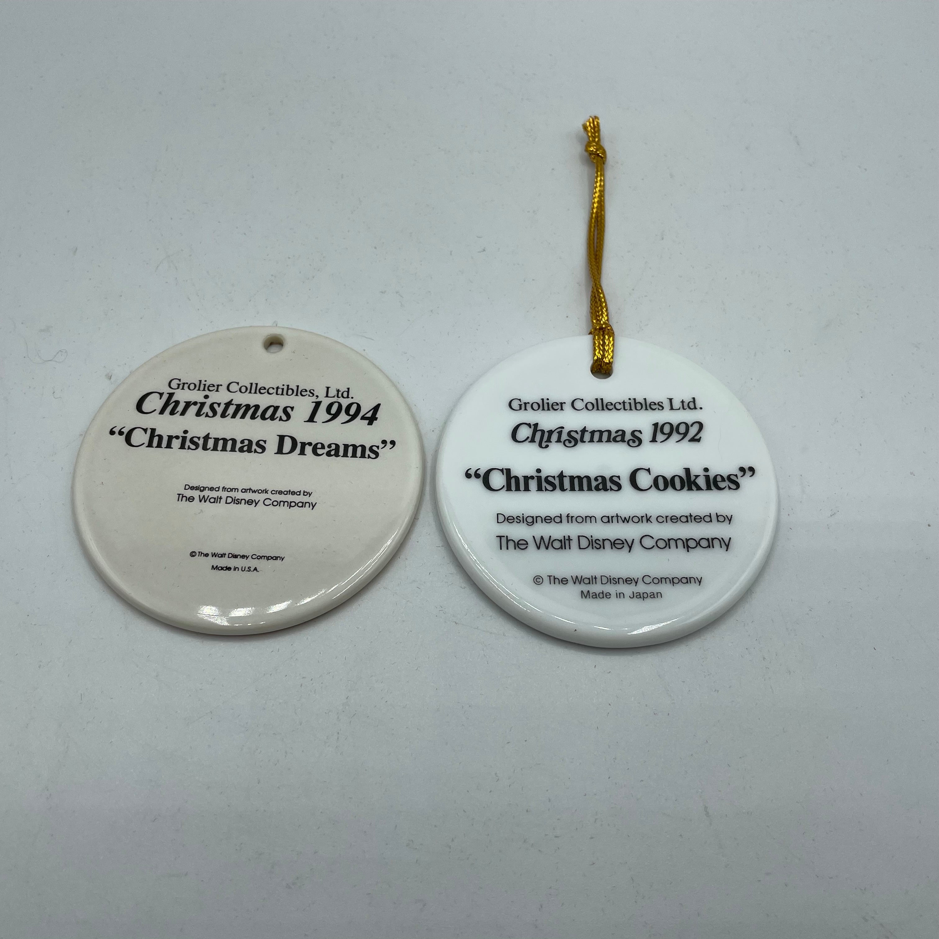 Disney/Grolier Ornaments, 1992 Christmas Cookies & 1993 Christmas Dreams