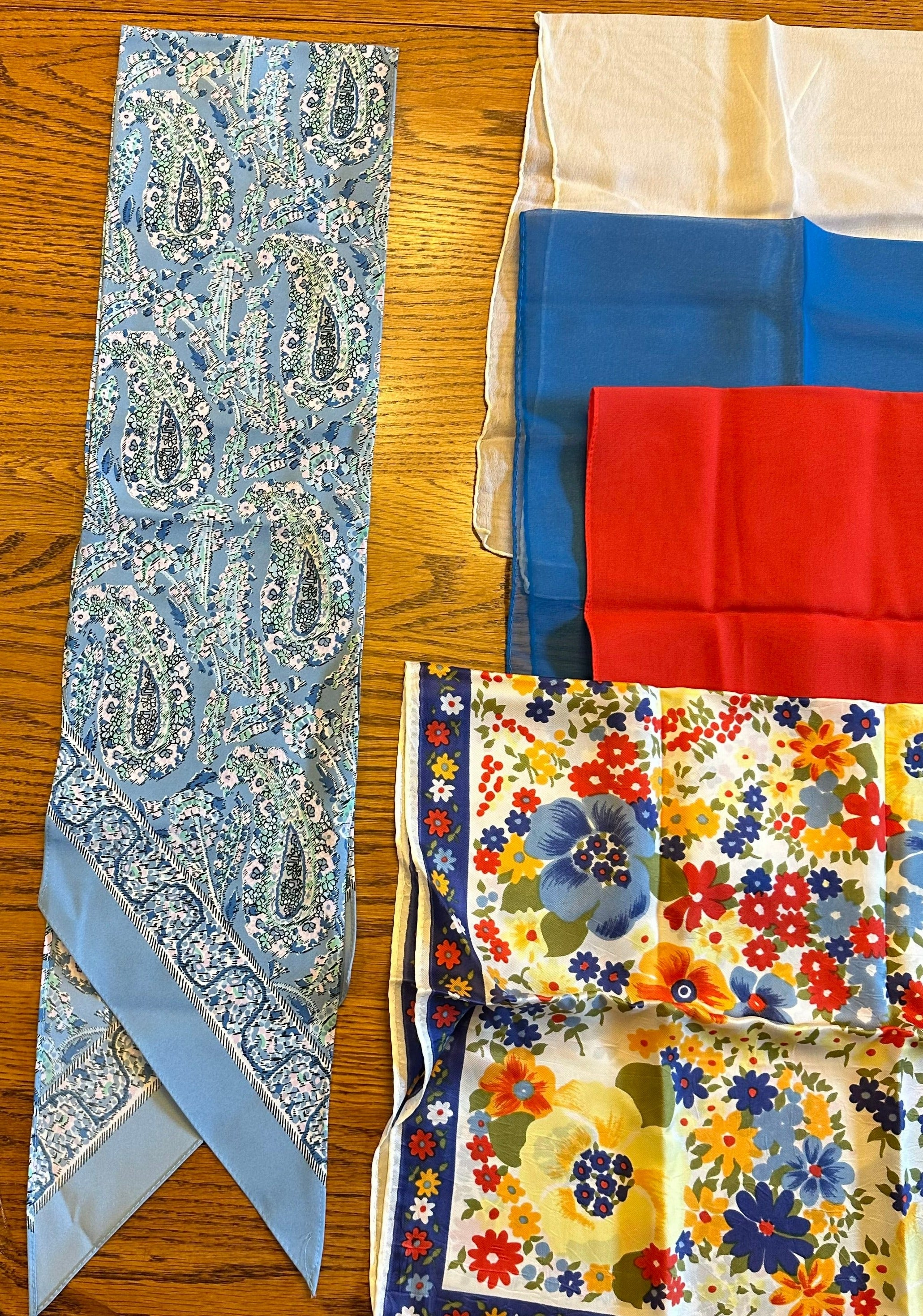 Scarves- Blues & Reds- Mixed Textiles & Sizes- Lot of 5