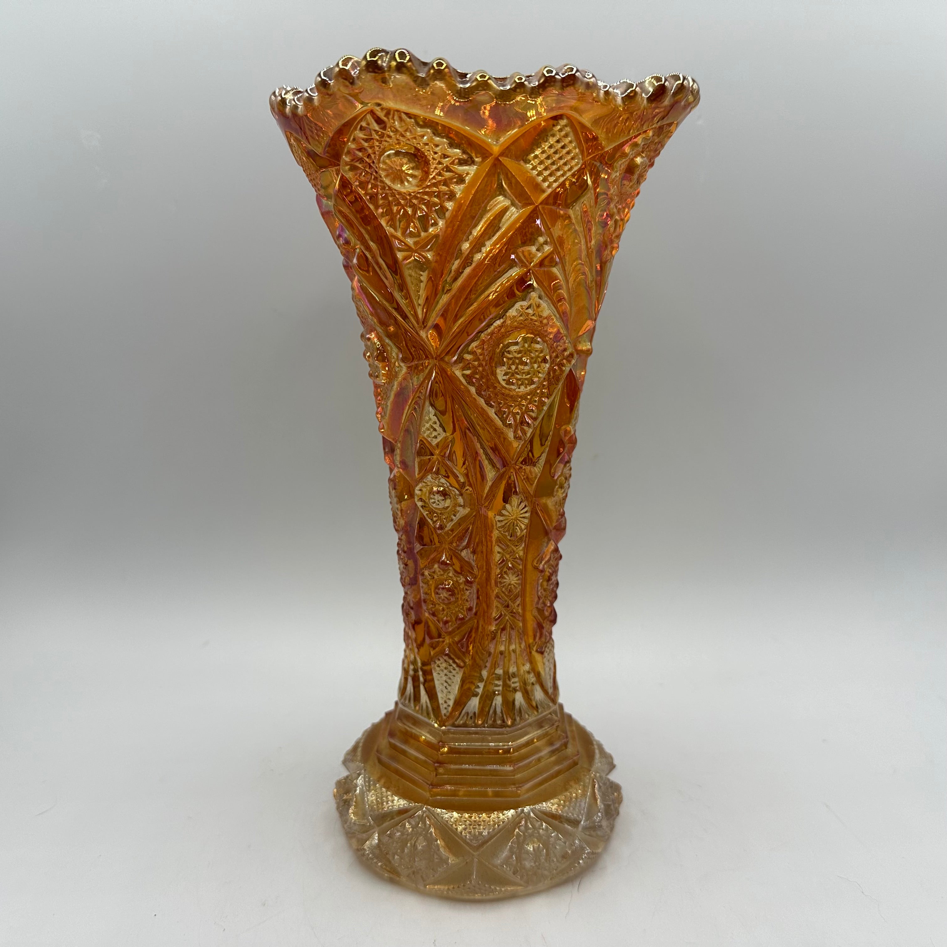 Imperial Glass Marigold Carnival Glass Hobstar Nucut Pattern 9.5