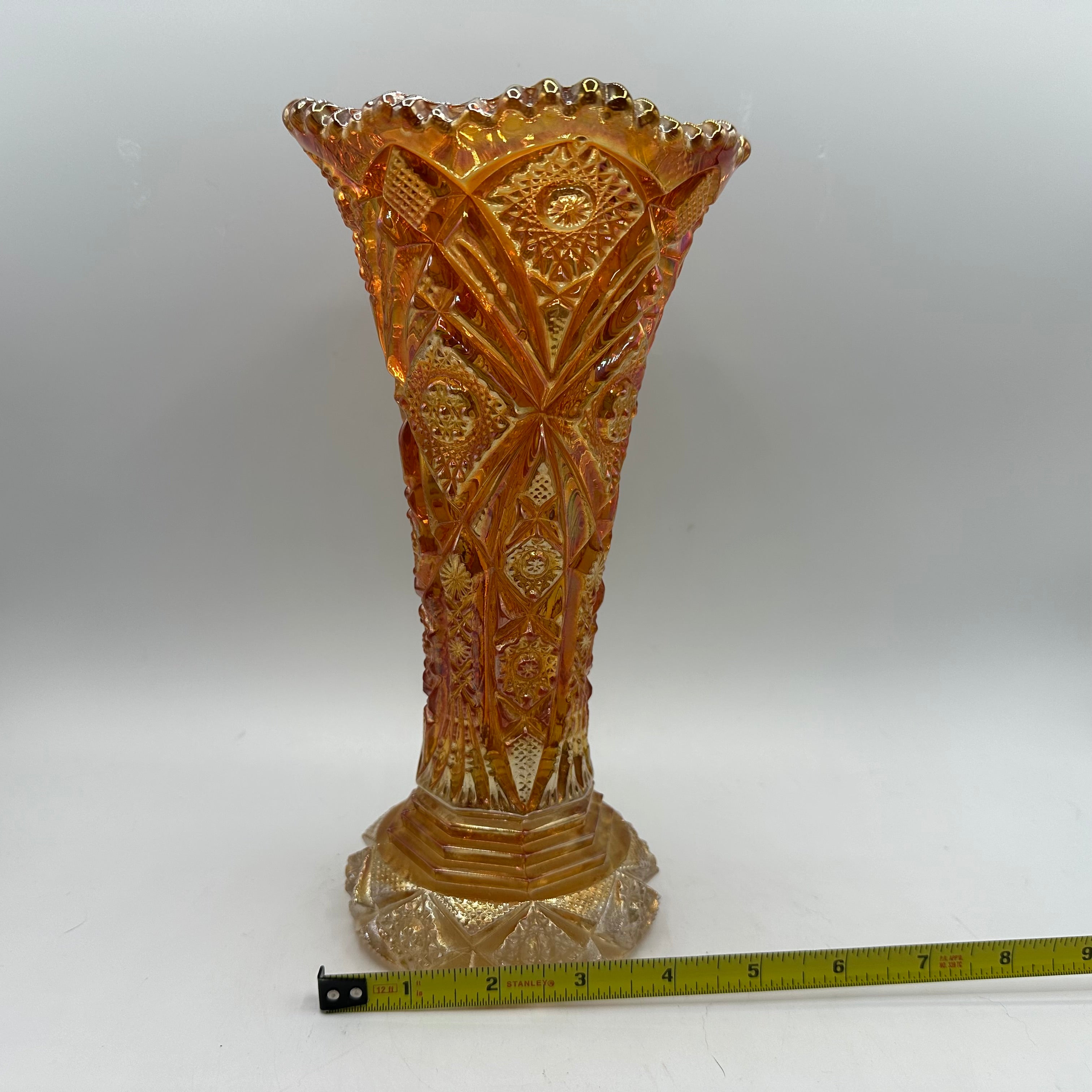 Imperial Glass Marigold Carnival Glass Hobstar Nucut Pattern 9.5