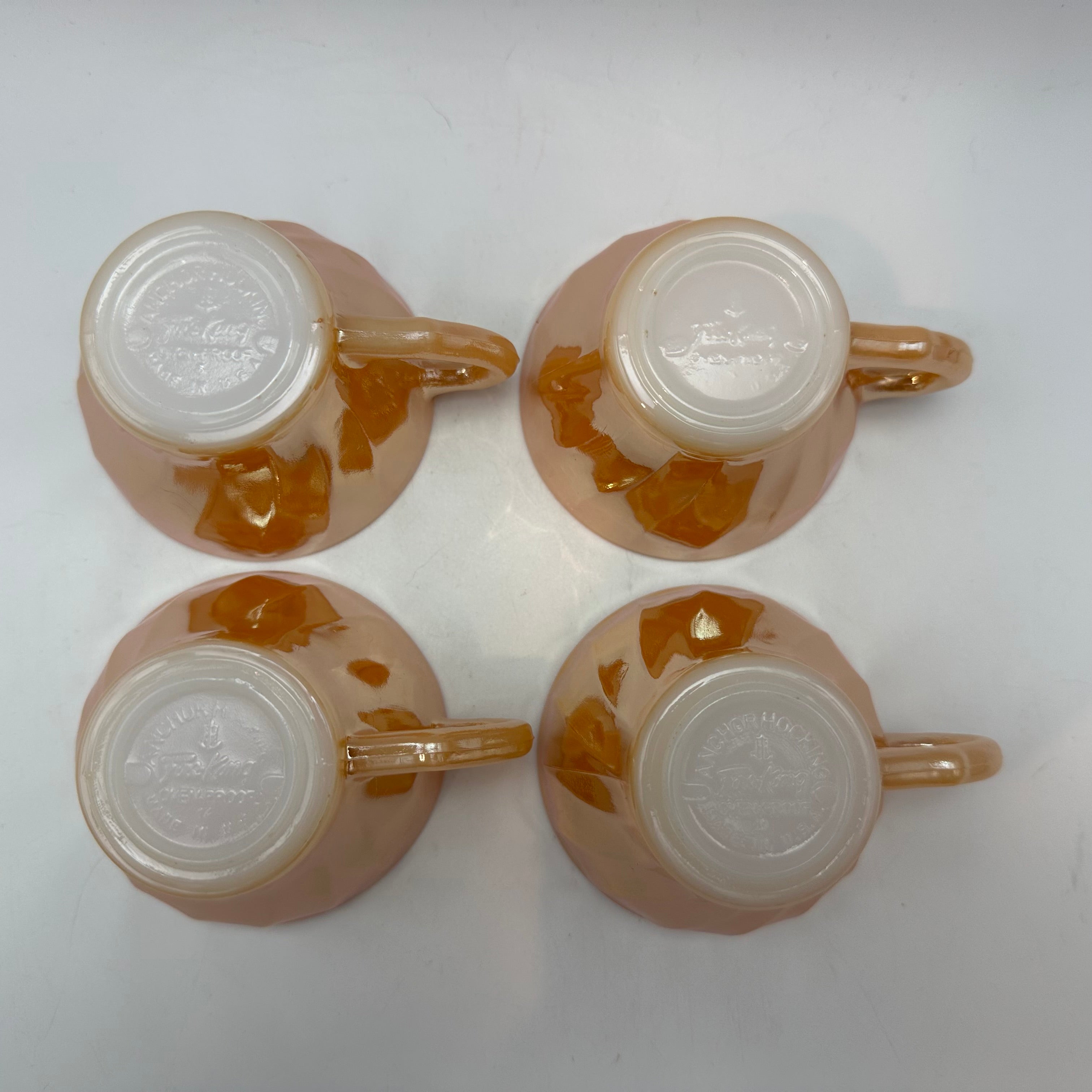 Anchor Hocking Oven Ware Peach Luster Swirl Demitasse Cups and Saucers, Set of 4