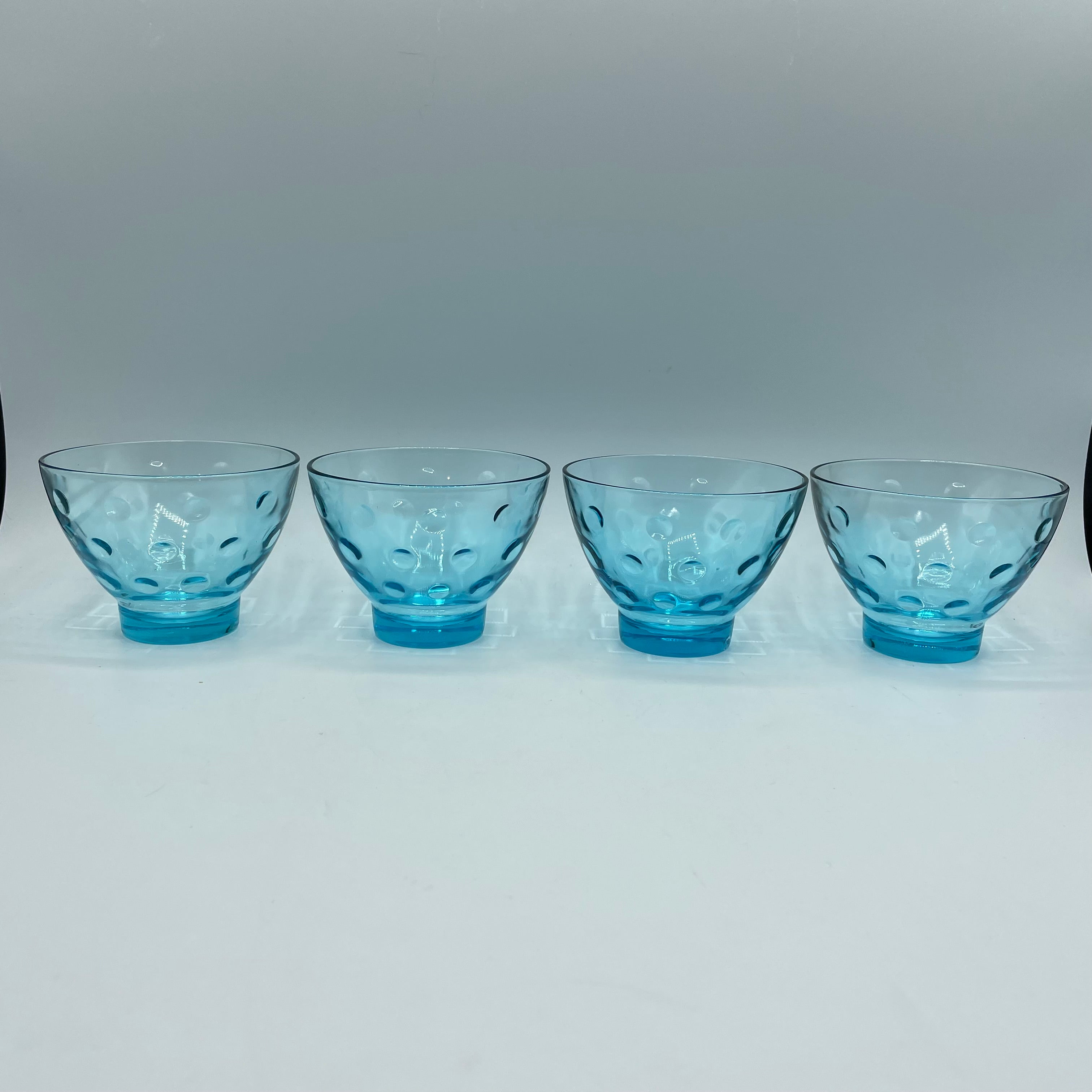 Hazel Atlas Turquoise Blue Capri Dot Rocks Glasses, Set of 4
