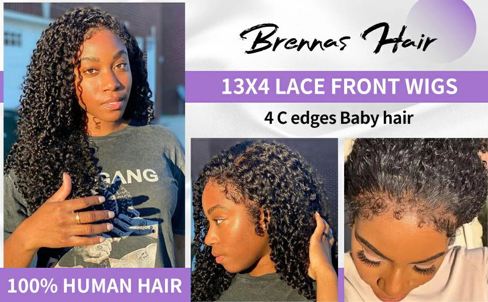 Brennas 4C Edges Curly Baby Hair Hd Lace Deep Wave Human Hair Wig