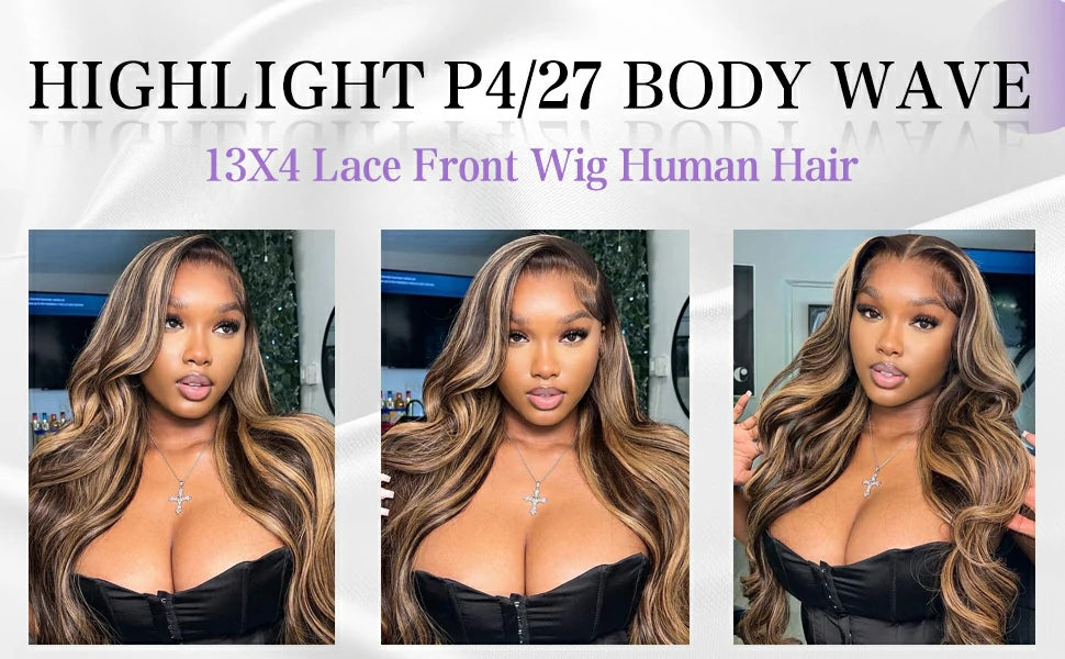 Brennas Hair Face-Framing Highlight Color 13x4/13x6 Lace Front Wig Body Wave Glueless Brazilian Hair Pre Plucked Wigs