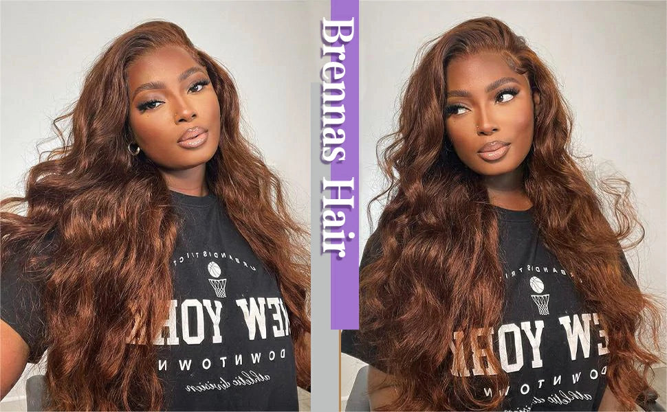 Brennas Hair Brown Body Wave Pre Plucked Human Hair Lace Front Wig