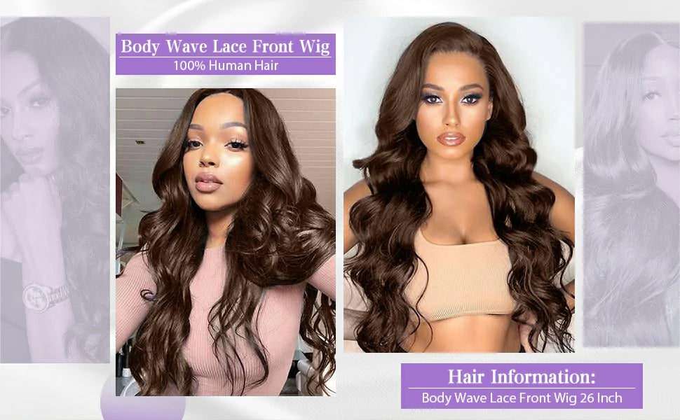 Brennas Hair Brown Body Wave Pre Plucked Human Hair Lace Front Wig