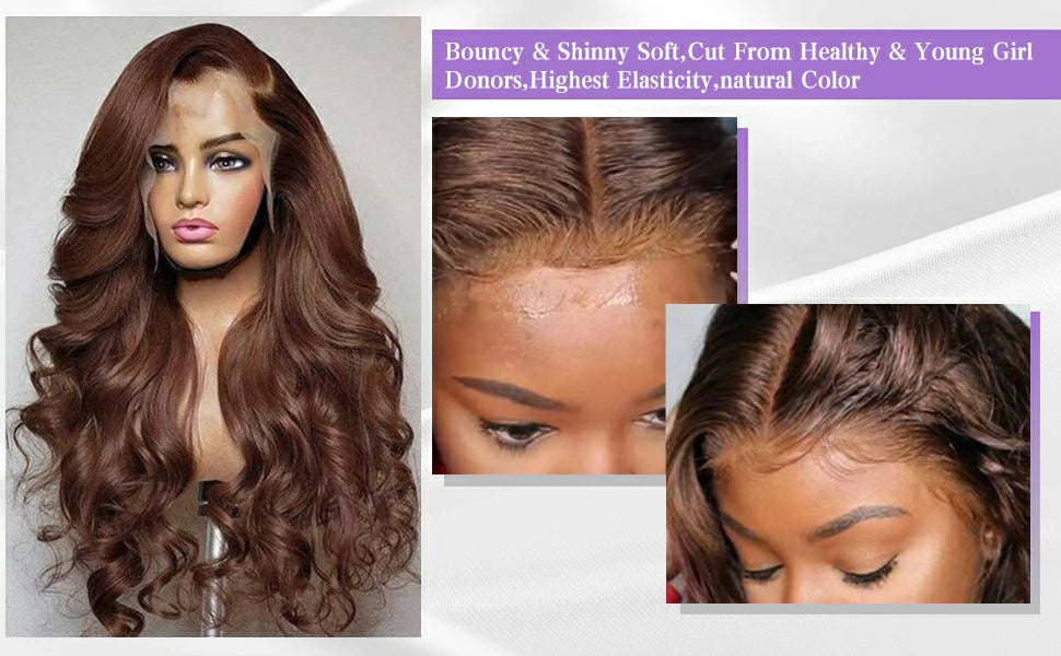 Brennas Hair Brown Body Wave Pre Plucked Human Hair Lace Front Wig