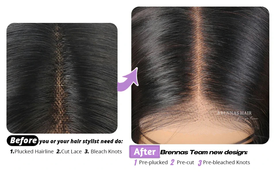 Brennas Hair 4x4 Lace Closure Wigs Human Hair Pre Plucked Body Wave Human Hair for Black Women