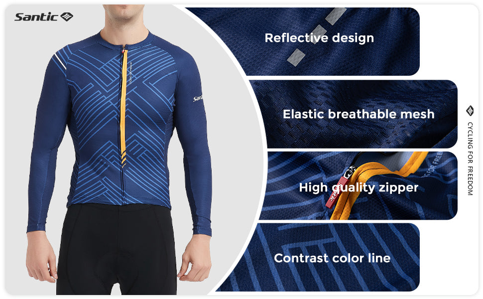 Santic Men's Cycling Jersey Long Sleeve UV Sun Protection UPF 50+  Reflective Full Zipper Biking Jersey Shirts with Pockets: Buy Online at  Best Price in UAE 