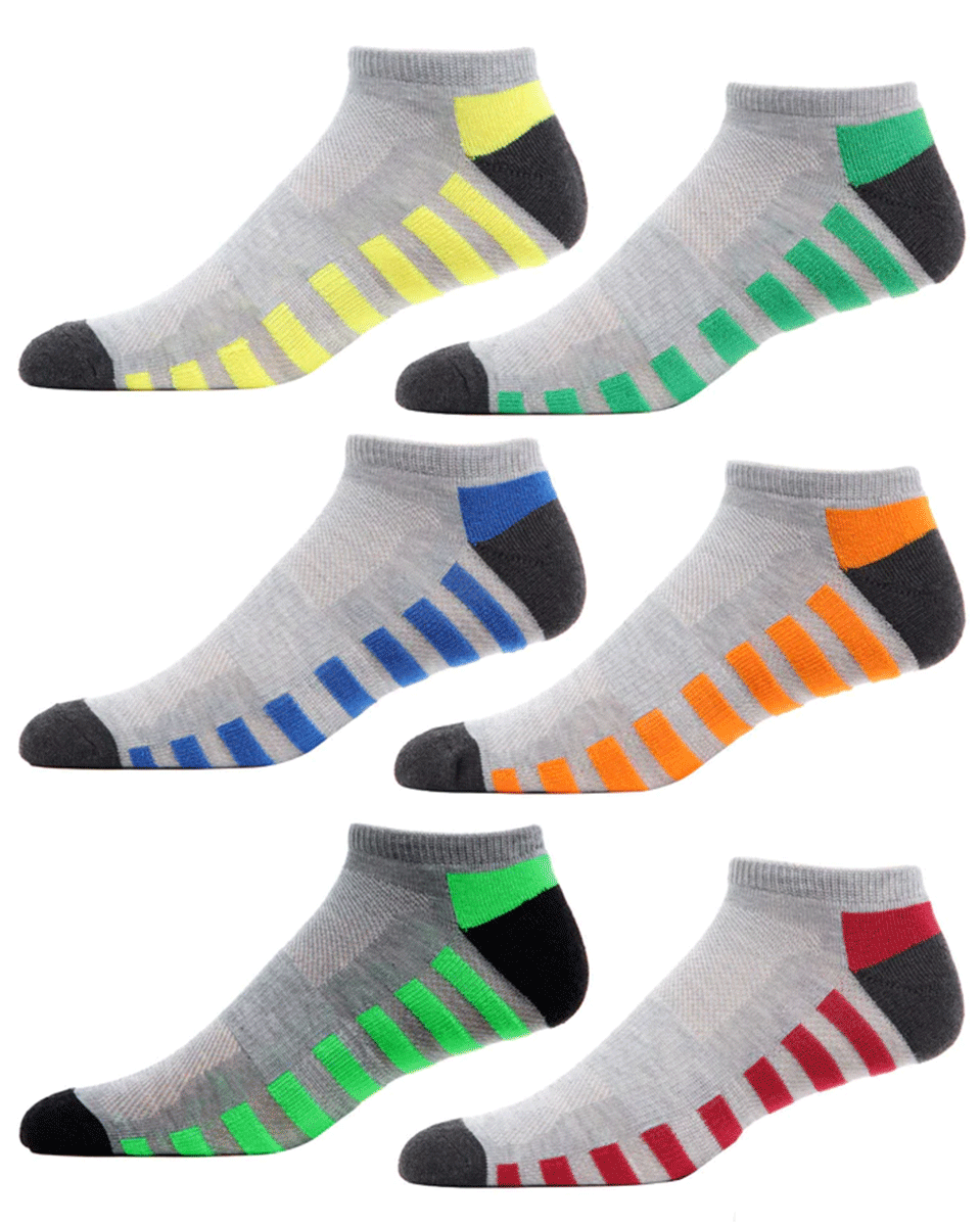 Memoi Color Track Half Cushioned Low Cut Socks 6 Pack