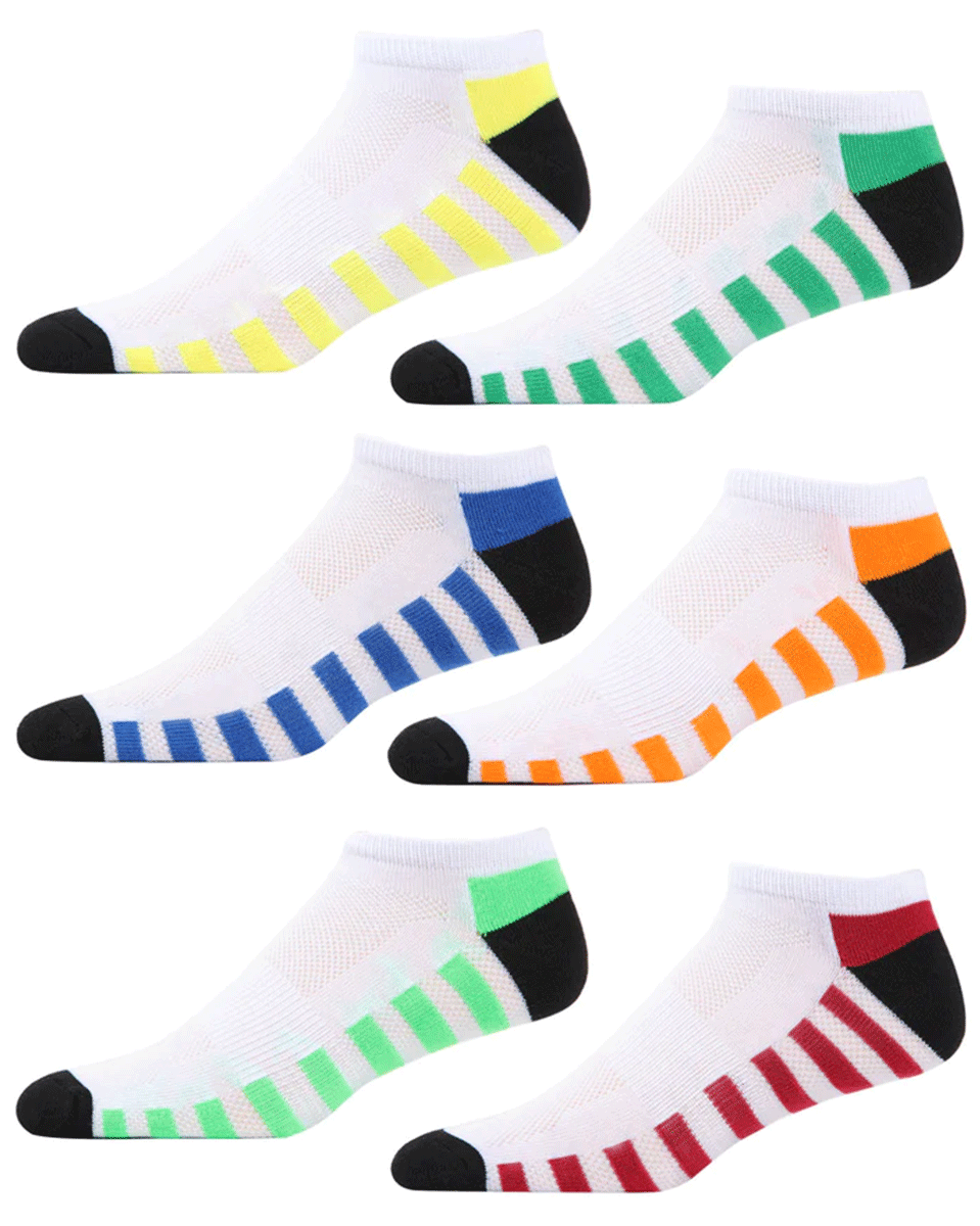 Memoi Color Track Half Cushioned Low Cut Socks 6 Pack